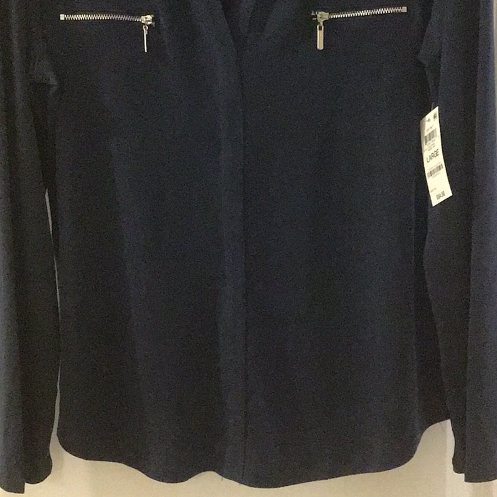 NWT I.N.C. Indigo/Navy Blue Women's Blouse with Zipper Details Size L - Picture 5 of 10